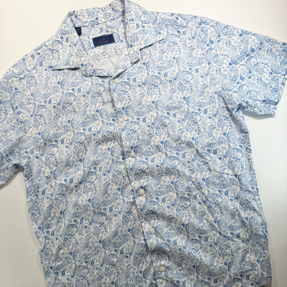 David Donahue Men's‎ Short Sleeve Blue White Paisley Button Up Shirt M Whimsical
